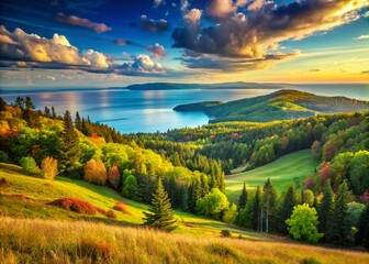 Obraz premium Stunning Lake States Scenery: Breathtaking Landscape with High Depth of Field