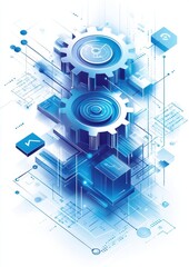 Obraz premium Isometric illustration of abstract gears representing digital technology and innovation