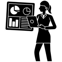 Remote Work Silhouette: Virtual Assistant Analyzing Analytics laptop  