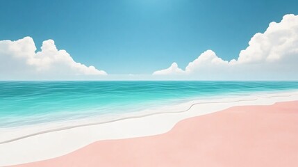 Serene Pink Beach Ocean Summer Seascape AI Art