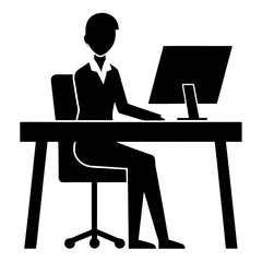 Virtual Assistant at Desk: Remote Work Silhouette help icon office    