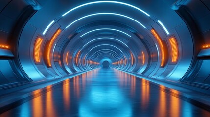 Obraz premium Futuristic Sci-Fi Tunnel with Neon Glow. Generative AI