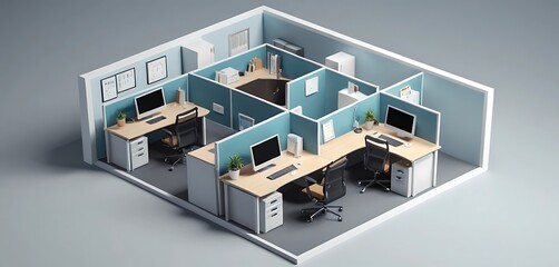 Modern Cubicle Office Space Design With Two Workstations