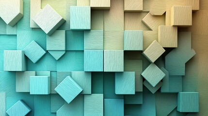 Abstract Textured Cubes in Teal and Beige Tones
