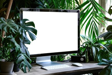 Vibrant Picture of Eco Friendly Workspace with Mock Up Desktop Computer