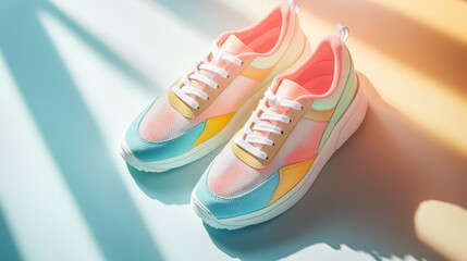 Sporty sneakers showcase urban setting product photography bright environment close-up view fashion concept