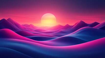 Vibrant sunset over surreal, rolling hills.