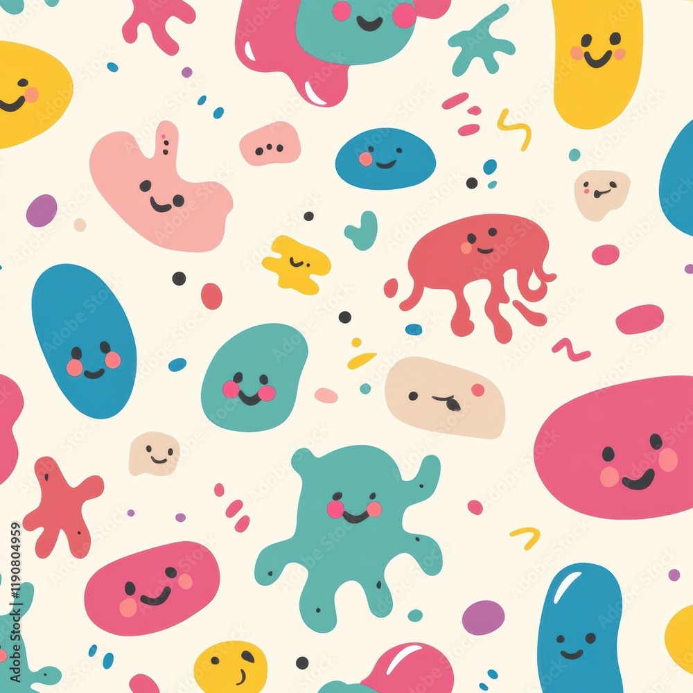 Aufkleber joyful cartoon microbes with cheerful expressions in a playful arrangement on a light background. ge