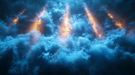 Fototapeta premium Cinematic Fantasy Scene with Blue Light Beams. Generative AI