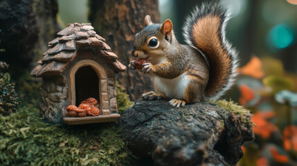 Fototapeta premium squirrel eating nuts in the forest