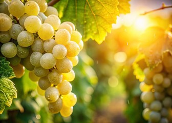 Sunlit White Grapes Close-Up: Lush Vineyard Macro Photography