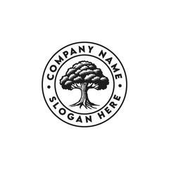 Big Tree Oak Banyan Maple Stamp Seal Emblem Label logo design For All Business Company