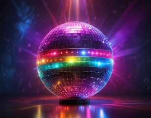 Obraz premium Colorful LED lights surrounding a shiny disco ball, party atmosphere, colorful led lights