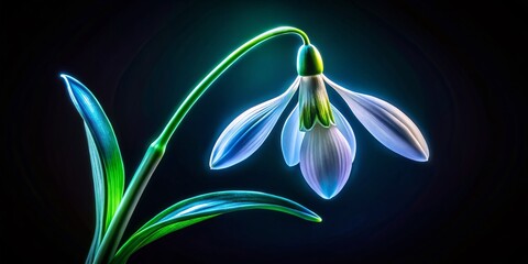 Fototapeta premium January Snowdrop Birth Month Flower Line Art - Low Light Photography