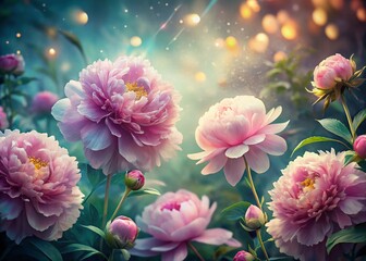 Fototapeta premium Surreal Blooming Pink Peonies in a Dreamlike Garden
