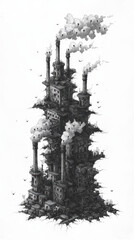 Obraz premium towering factory with smokestacks and billowing smoke