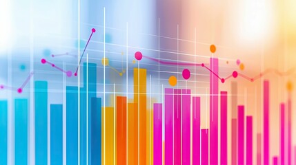Obraz premium A vibrant, colorful data visualization featuring bar graphs and line charts, representing analytical trends and statistics.