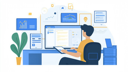 Fototapeta premium Data analysis in a modern office business environment digital workspace tech tools professional viewpoint