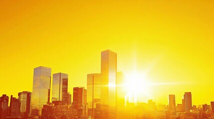 Fototapeta premium Golden Hour Cityscape Sunset, Vibrant Urban Skyline