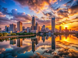Obraz premium Kaohsiung Taiwan Sunset Skyline - Panoramic Cityscape View