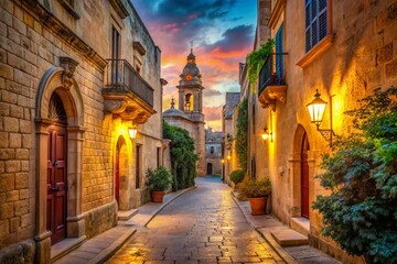 Surreal Mdina Malta: Golden Hour Streetscape, Fantasy Architecture