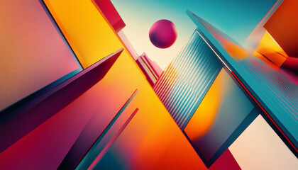 Fototapeta premium Abstract background with geometrical shapes in motion. 3D vibrant backdrop gradients for official use.