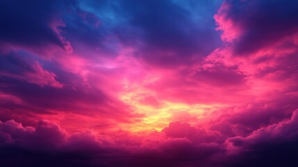 Fototapeta premium Vivid sunset with dramatic pink and purple clouds.