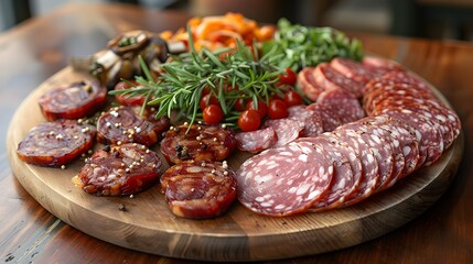 Obraz premium Smoked sausage with rosemary