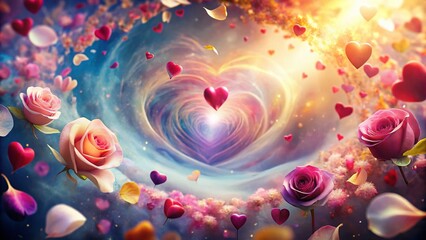 Surreal Valentine's Day: Hearts & Rose Petals in a Dreamlike Landscape