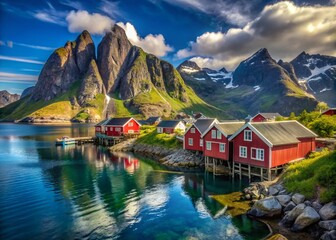 Obraz premium Lofoten Islands Norway Rorbuer Fishing Village High Depth of Field