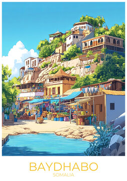Baydhabo Somalia Travel Poster Flat Illustration Print Decor Gift Canvas Wall Art Gift