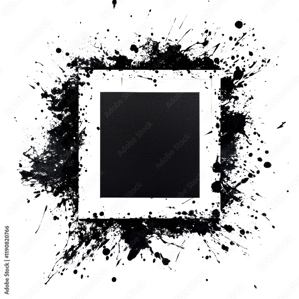 Aufkleber A black square frame is surrounded by a dynamic splash of white water creating an abstract design.