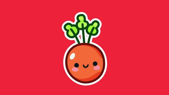 Cute Radish Animation with Smiling Face on Red Background in 4K