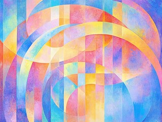 Obraz premium Abstract Pastel Rainbow Curves Geometric Art