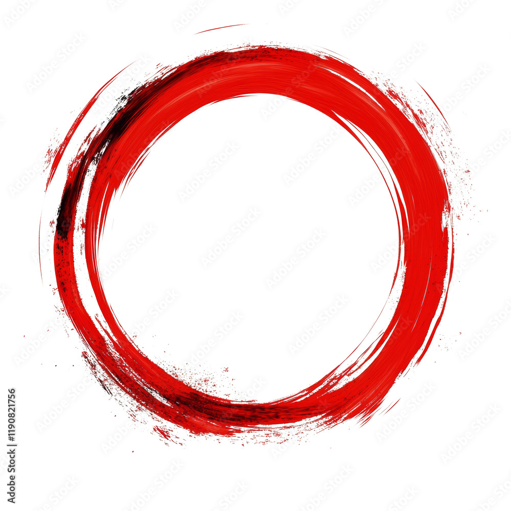 Poster A vibrant red circular brush stroke creates an abstract painting on a black background.  The dynamic movement and texture are striking.