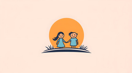Fototapeta premium A classic black and white image of a happy family standing in a field at sunset, employing glowing bioluminescent colors to create an eerie creepy atmosphere with timeless elegance, dark tones