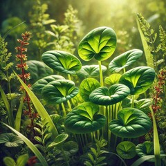 Fresh Green Sorrel Leaves on a Sunny Meadow