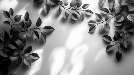 Leaf Shadows on White Background. Generative AI