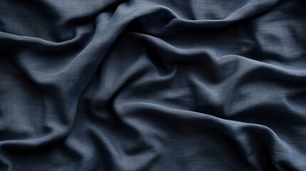 Obraz premium Draped Dark Blue Fabric Texture Background, Elegant Silk Cloth Waves