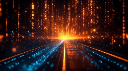 Futuristic Digital Binary Code in Motion. Generative AI