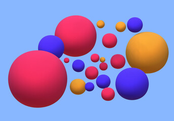 3D render spheres realistic of abstract vibrant  colorful of balls on background.