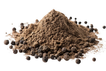 Authentic black pepper powder with a vibrant aroma isolated on transparent background