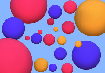 3D render spheres realistic of abstract vibrant  colorful of balls on background.