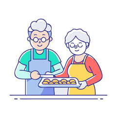 grandparents baking cookies. vector icon, grandparents baking cookies. vector illustration - simple illustration of grandparents baking cookies., perfect for logos grandparents baking cookies.