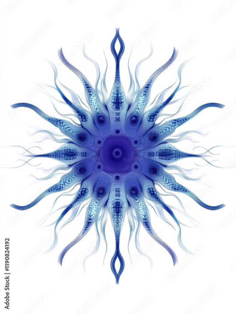 Fototapete clean and simple illustration of a virus design with intricate blue details and flowing patterns. ge