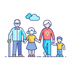 grandparents with grandchildren on a walk icon