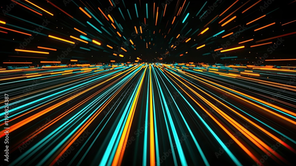 Wall mural a vibrant display of colorful light streaks on a dark background, creating a sense of speed and moti