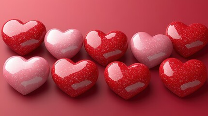 Fototapeta premium Group of red and white hearts arranged on a vibrant red background for romantic themes and designs valentine day