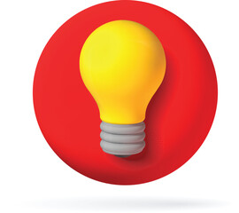 3d yellow lighting bulb icon. 3d vector render simbol ideya solution cartoon style. Vector illustration