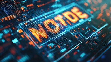 Digital world concept with hologram digitalization word and loading bar element icon on laptop keyboard background. Double exposure